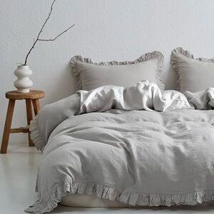 Simple Opulence king light gray linen duvet cover